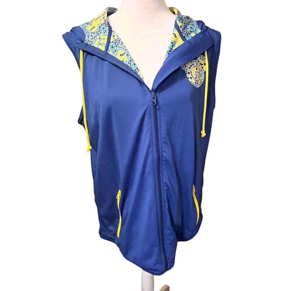 Disney Parks Mickey Mouse Mosaic Sleeveless Full Zip Hoodie Vest Blue Womens L - Picture 2 of 8
